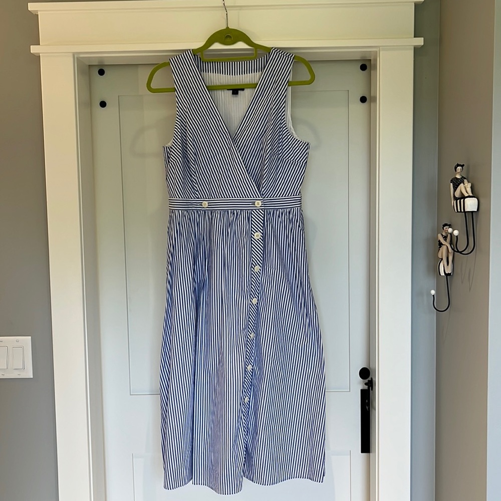 NWOT JCrew Striped Faux Wrap Dress with Button Detail